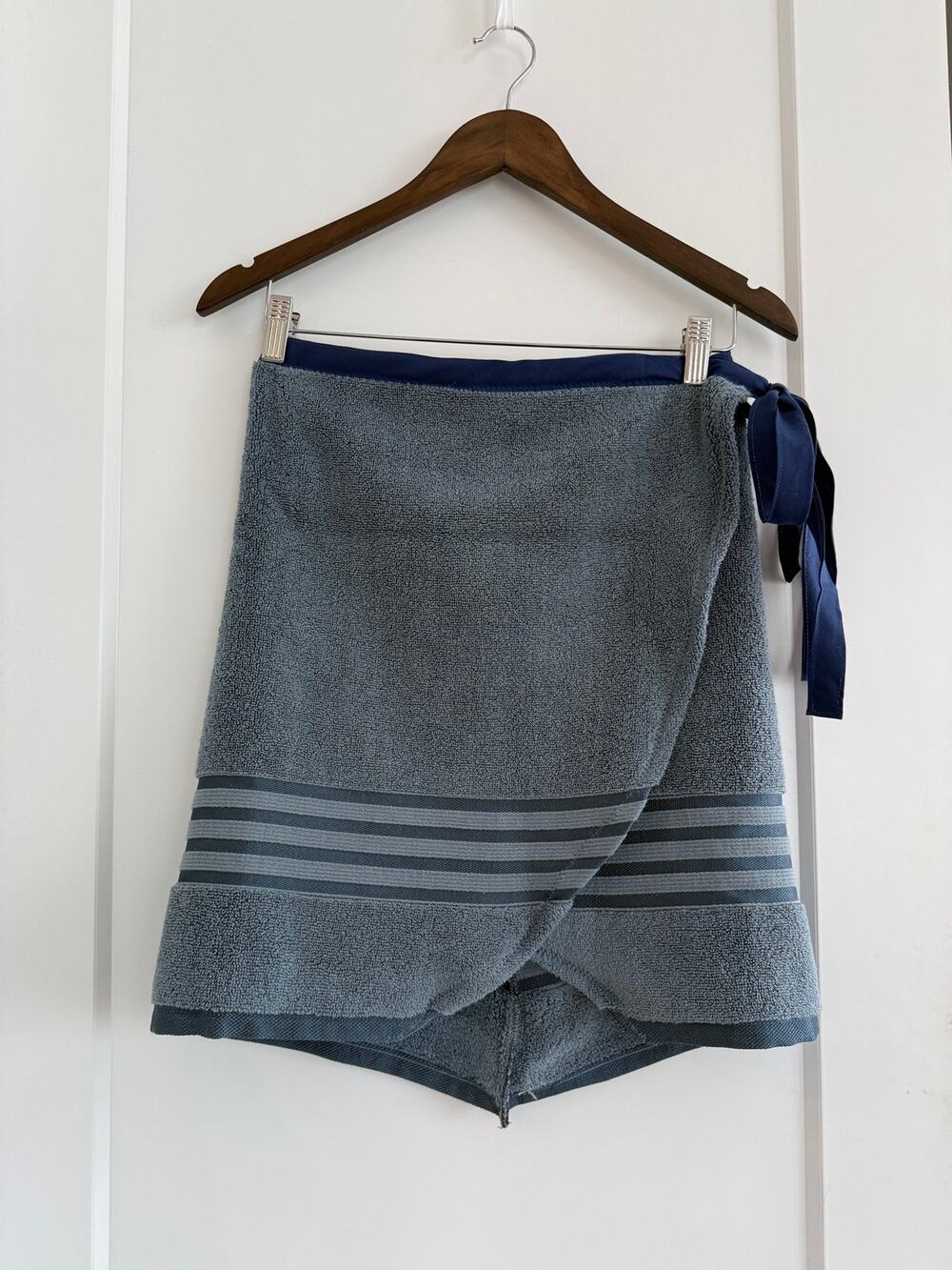 Blue Towel Wrap Skirt Soft Beach Cover-Up Adjustable Waist One Size